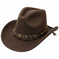 Cowboyhut Einheitsgröße braun aus veloursähnlichem Textilmaterial mit Zierband im Westernstil