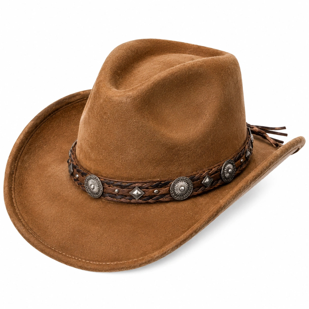 Cowboyhut Einheitsgröße braun in Veloursoptik mit dekorativem Hutband