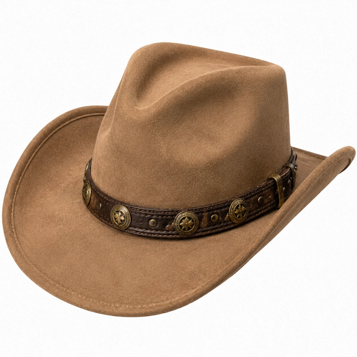 Cowboyhut Einheitsgröße in Braun mit Veloursoptik und dekorativem Hutband