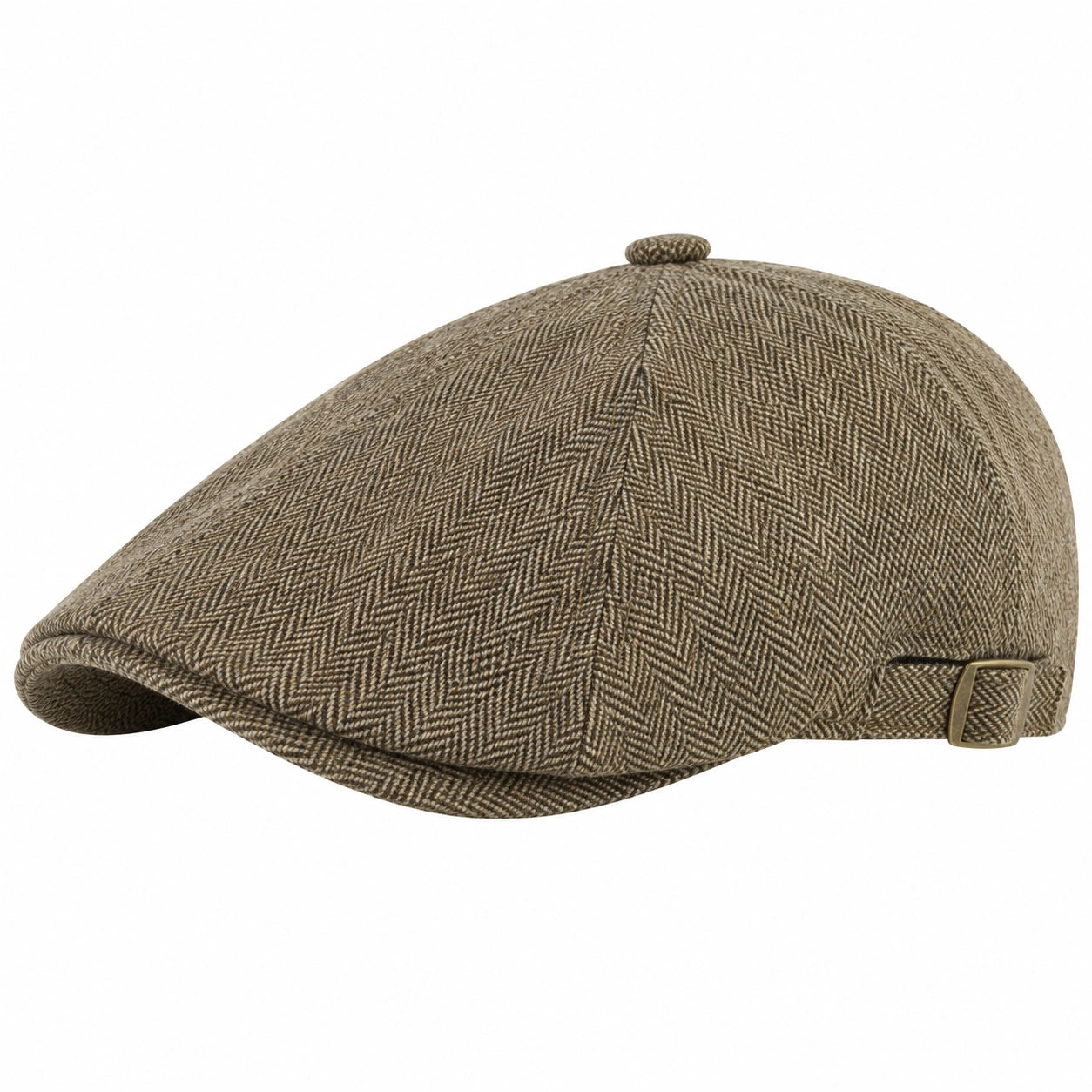 Schiebermütze Einheitsgröße aus Textil Braun-Beige mit Fischgrätmuster verstellbar