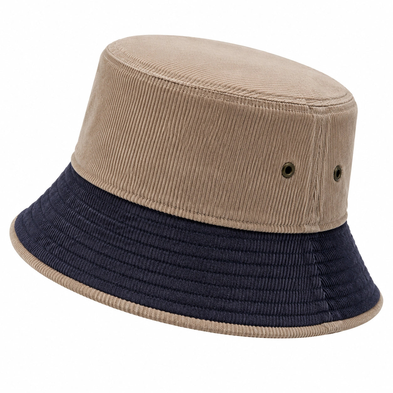 Bucket Hat Einheitsgröße aus Cord Beige Dunkelblau für Freizeit im zweifarbigen Stil
