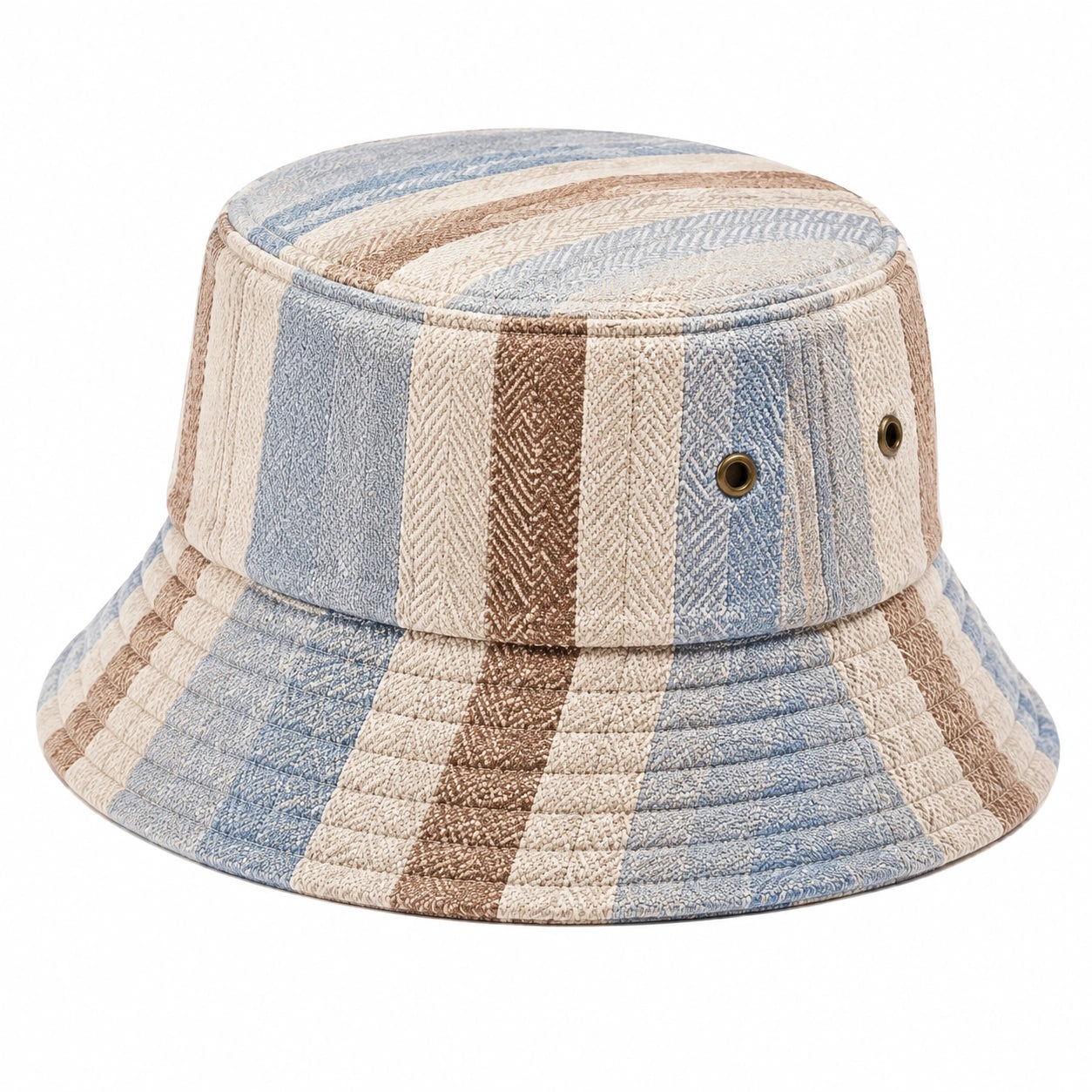 Fischerhut Einheitsgröße aus Textil Blau Beige Braun mit Streifenmuster für Freizeit