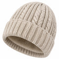 Strickmütze Einheitsgröße Beige mit Zopfmuster und Plüschfutter