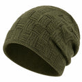 Beanie Einheitsgröße olivgrün gestrickt mit Umschlag für Alltag