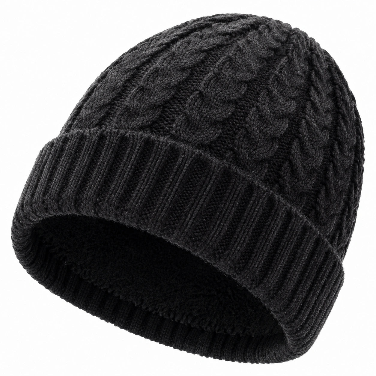 Strickmütze Einheitsgröße Schwarz mit Zopfmuster für kalte Tage