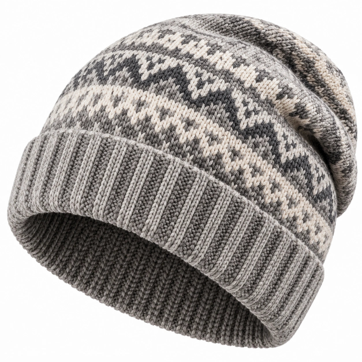 Strickmütze Einheitsgröße aus Strickmaterial Grau Creme für Alltag mit Umschlag